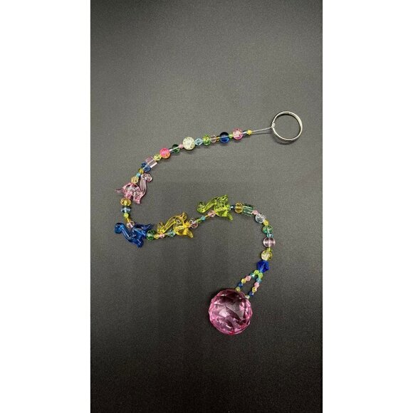 Dinosaur Beaded Suncatcher - Pastel Pink Crystal Prism - Hanging Patio Decor - Picture 4 of 11
